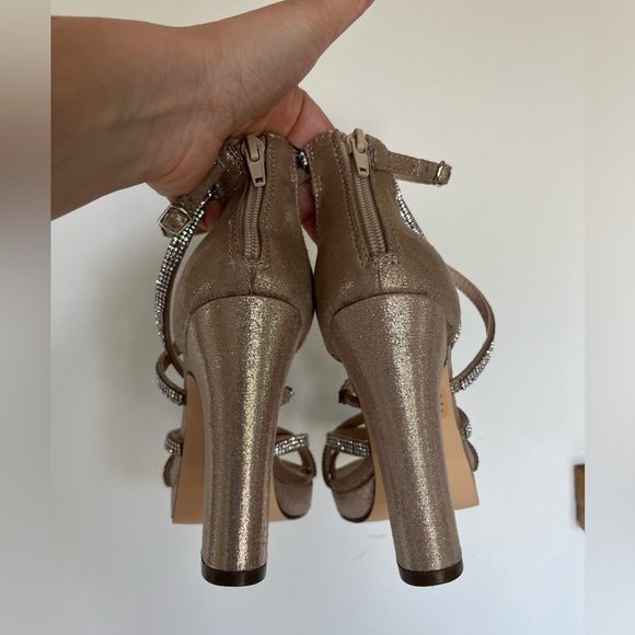 Nina Suzy Heels size 7.5 women’s gold with diamond studded straps & ankle buckle - Picture 7 of 11